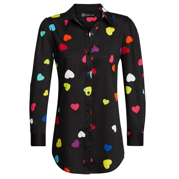Womens: New York & Company - Madison Tunic Tops - Womens: New York & Company - Madison Tunic - Button Up/ Convertible Puff- Sleeve